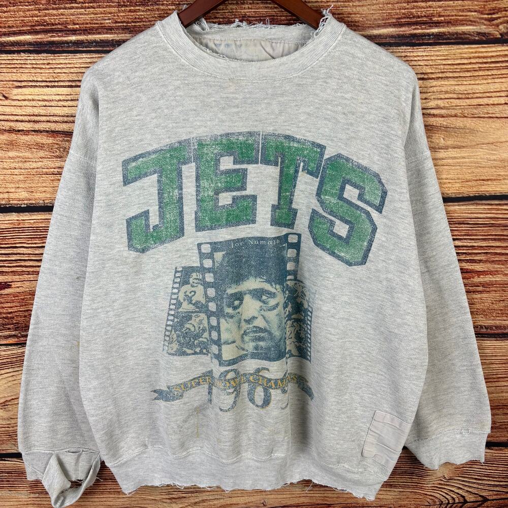 Vintage 1990s New York Jets Joe Namath Distressed Crewneck
